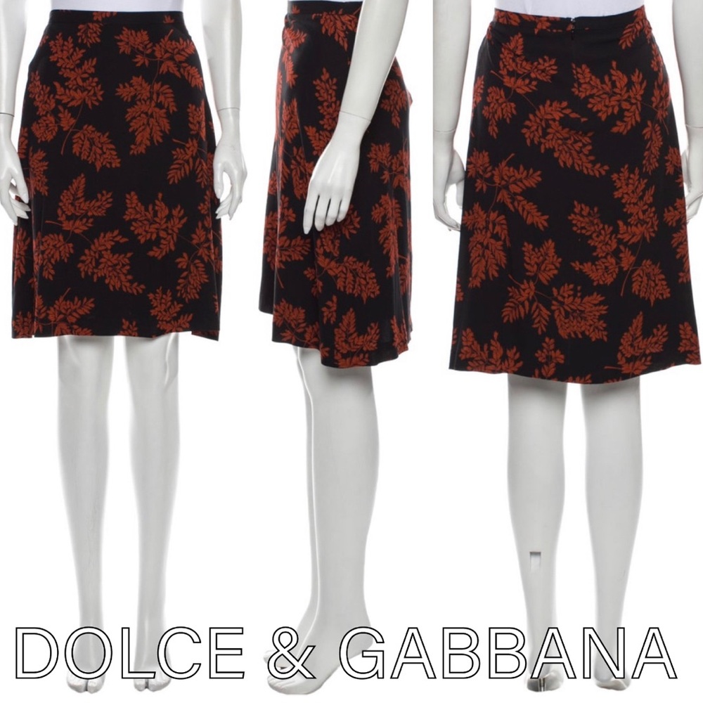 🚫SOLD🚫 D&G Black & Orange Floral Silk Skirt IT 42 EUC